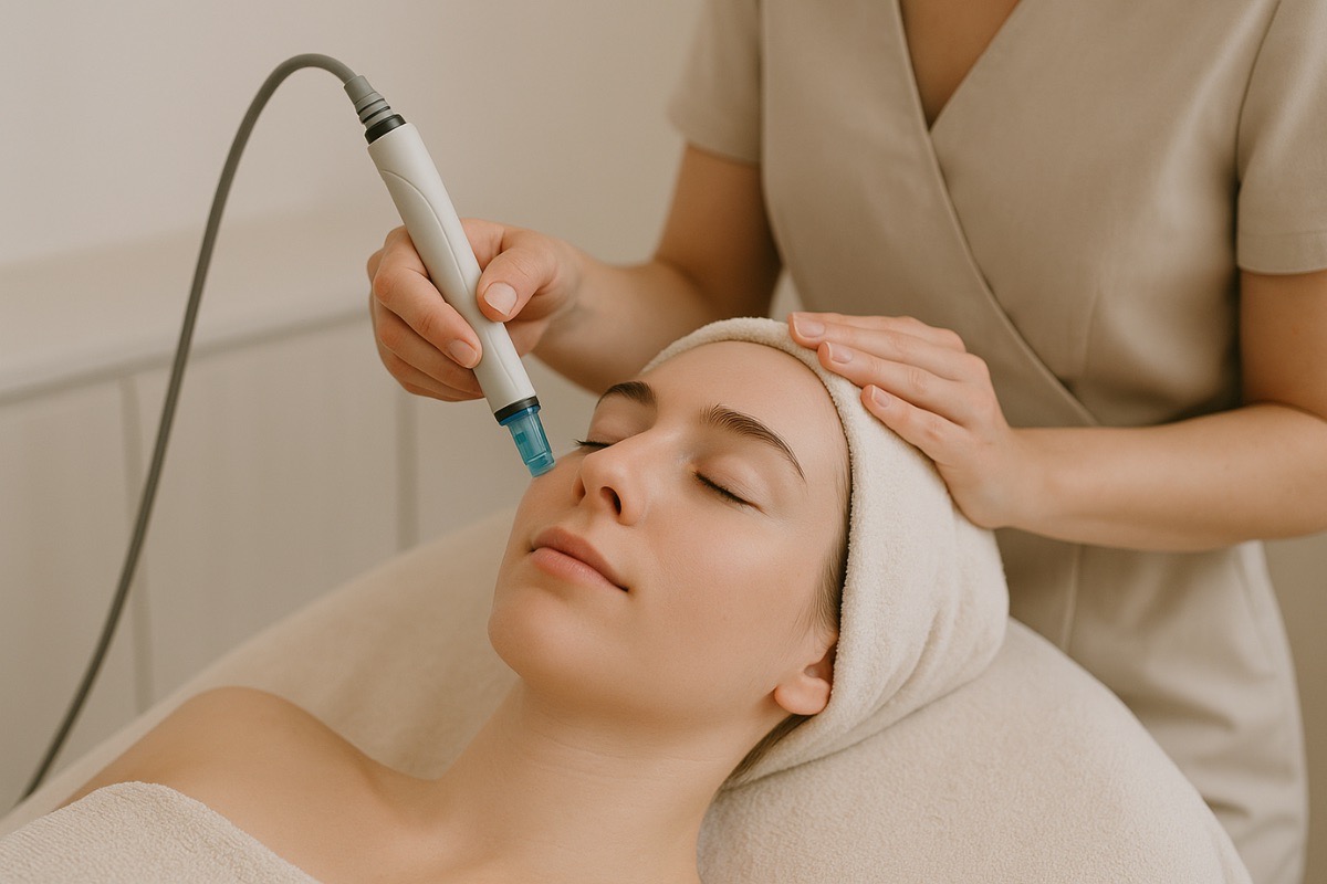 Vrouw ontvangt Hydrafacial behandeling bij Bar à Beauté in Knokke voor herstel van de huidbarrière