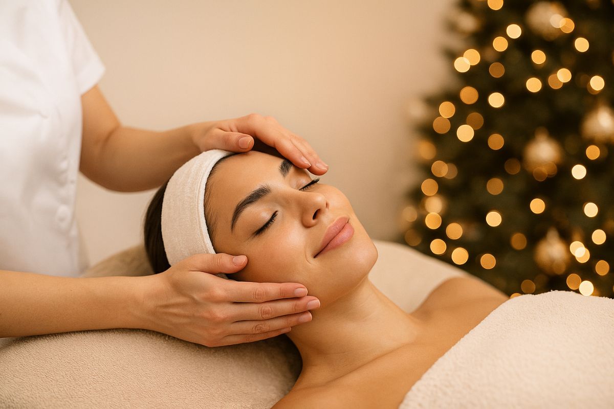 Vrouw ontvangt een hydraterende gelaatsverzorging bij Bar à Beauté Knokke in aanloop naar de feestdagen